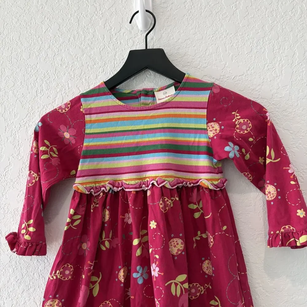 Hanna Andersson Girls Floral Ruffle Stripe Colorful Dress Size 110 Or 5